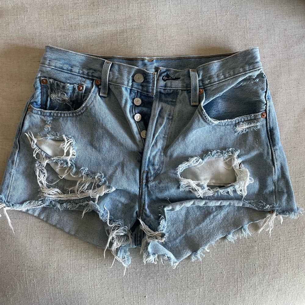 Distressed Levi’s denim shorts